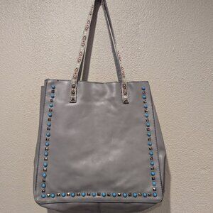 Gray Studded Tote Bag